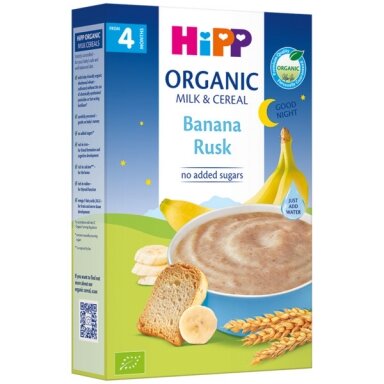 Ekoloģiska piena putra ar banāniem un sausiņiem “Ar labu nakti” Ekoloģiska piena putra ar banāniem un sausiņiem “Ar labu nakti”