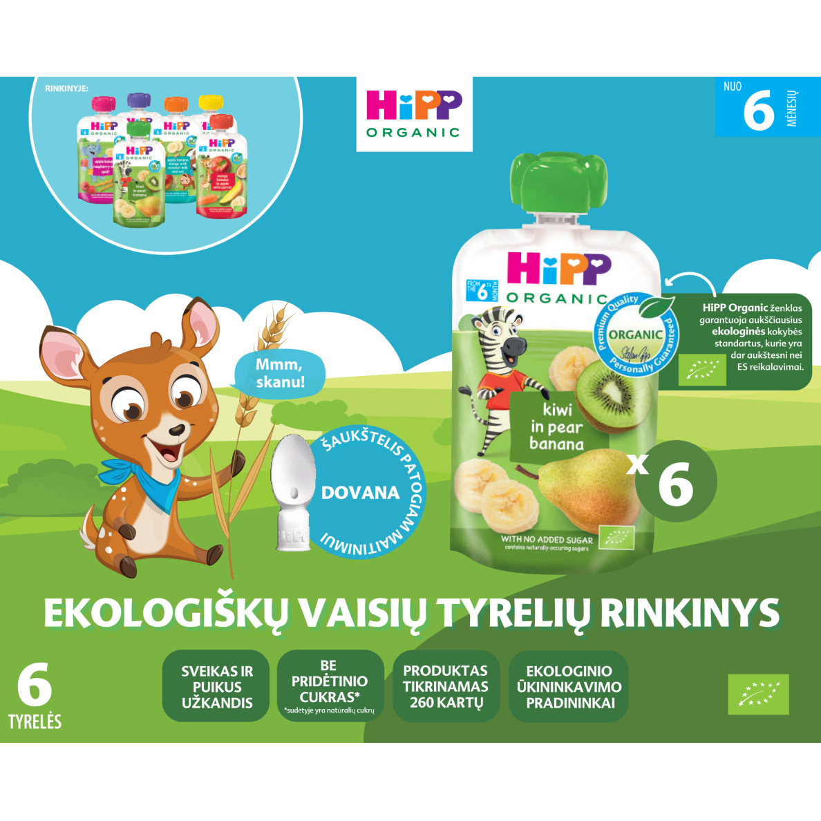 Ekoloģiskā biezeņa komplekts no 6 mēnešu vecuma, 6 gab. + dāvanu karote Ekoloģiskā biezeņa komplekts no 6 mēnešu vecuma, 6 gab. + dāvanu karote