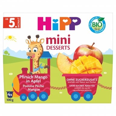 Ekoloģisks ābolu, persiku un mango biezenis Ekoloģisks ābolu, persiku un mango biezenis